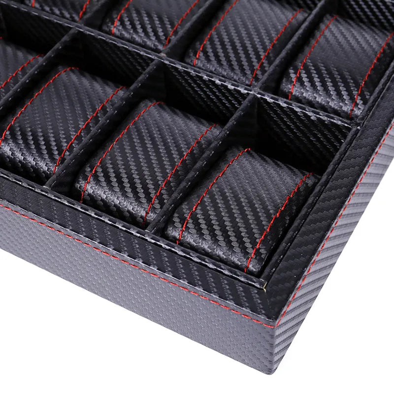 Coffret à montres en carbone noir – 12 emplacements – vue 3 – Cléophée Paris