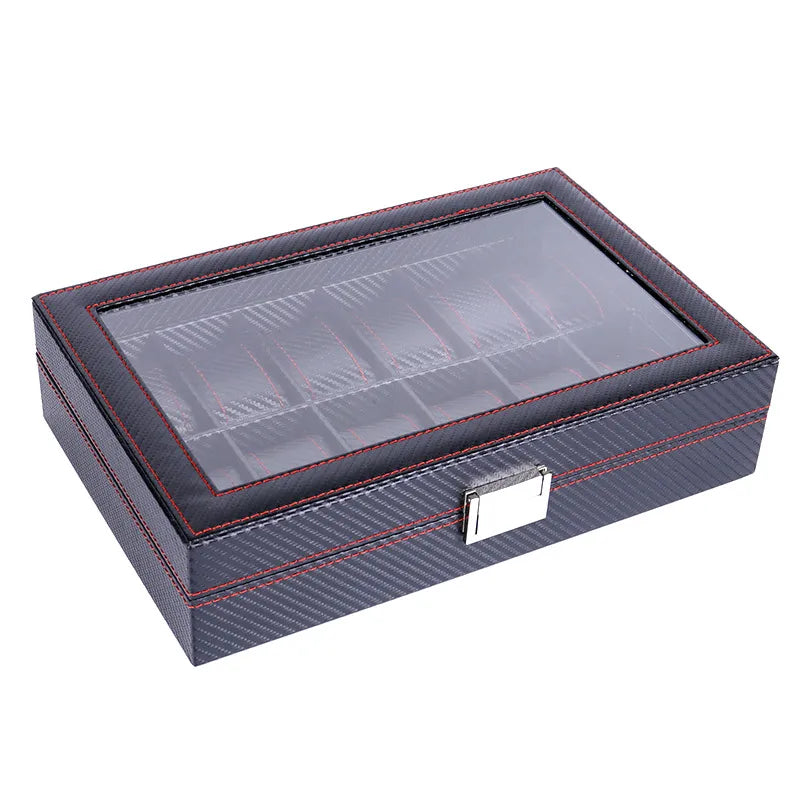 Coffret à montres en carbone noir – 12 emplacements – vue 4 – Cléophée Paris