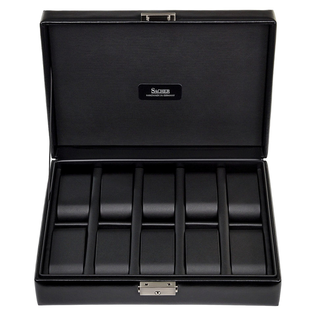 Boîte à montres en cuir véritable – 10 emplacements | Noir intense – vue 5 – Cléophée Paris