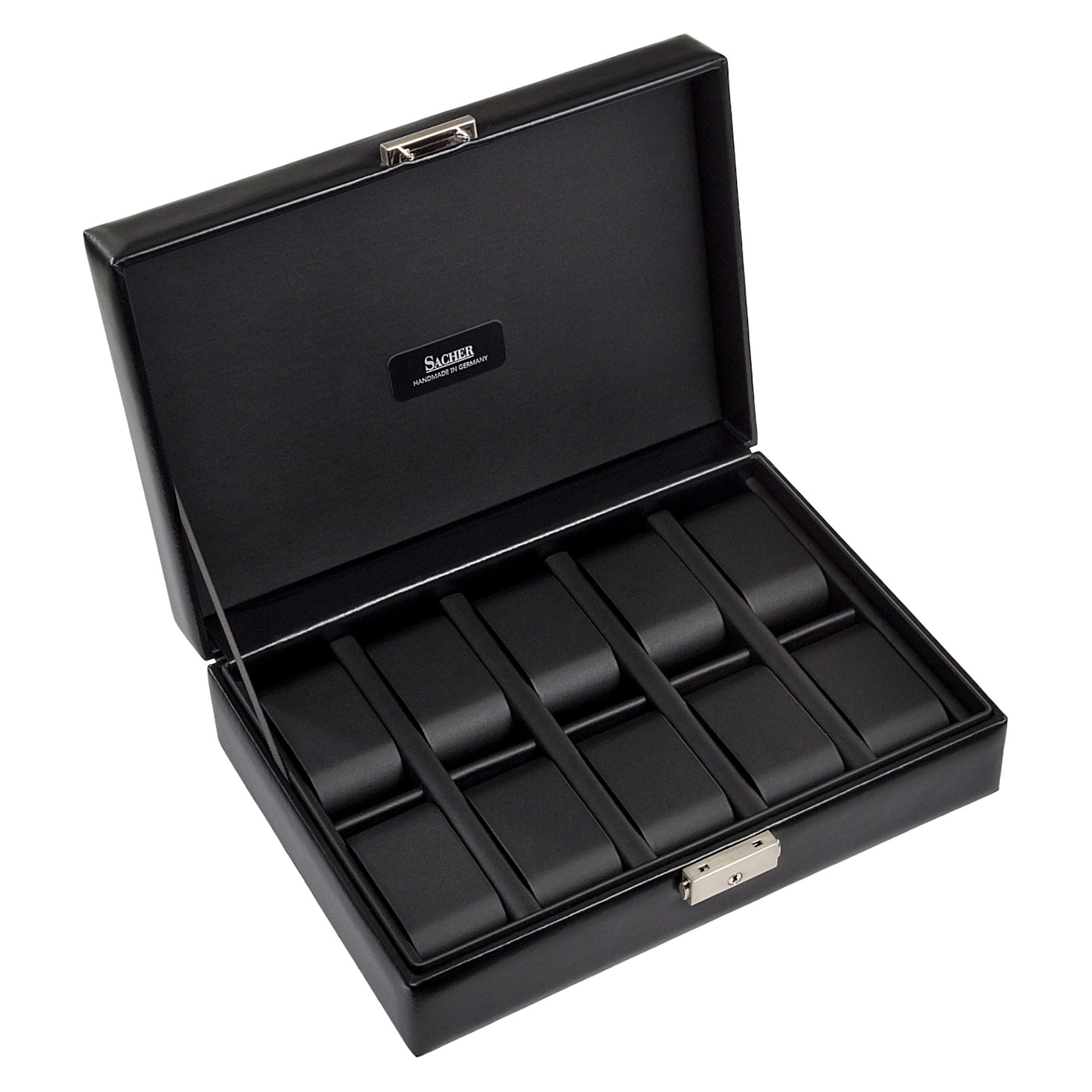 Boîte à montres en cuir véritable – 10 emplacements | Noir intense – vue 3 – Cléophée Paris
