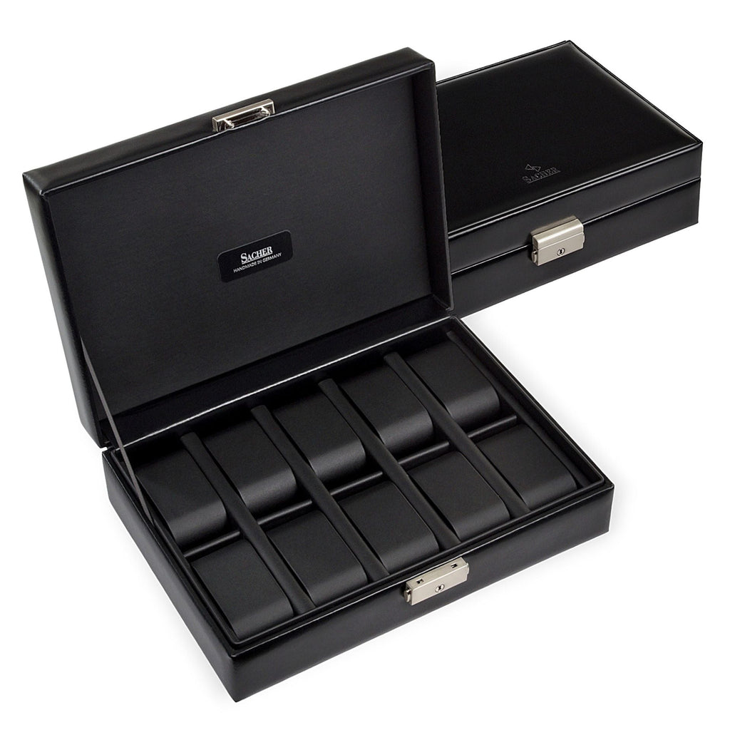 Boîte à montres en cuir véritable – 10 emplacements | Noir intense – Cléophée Paris