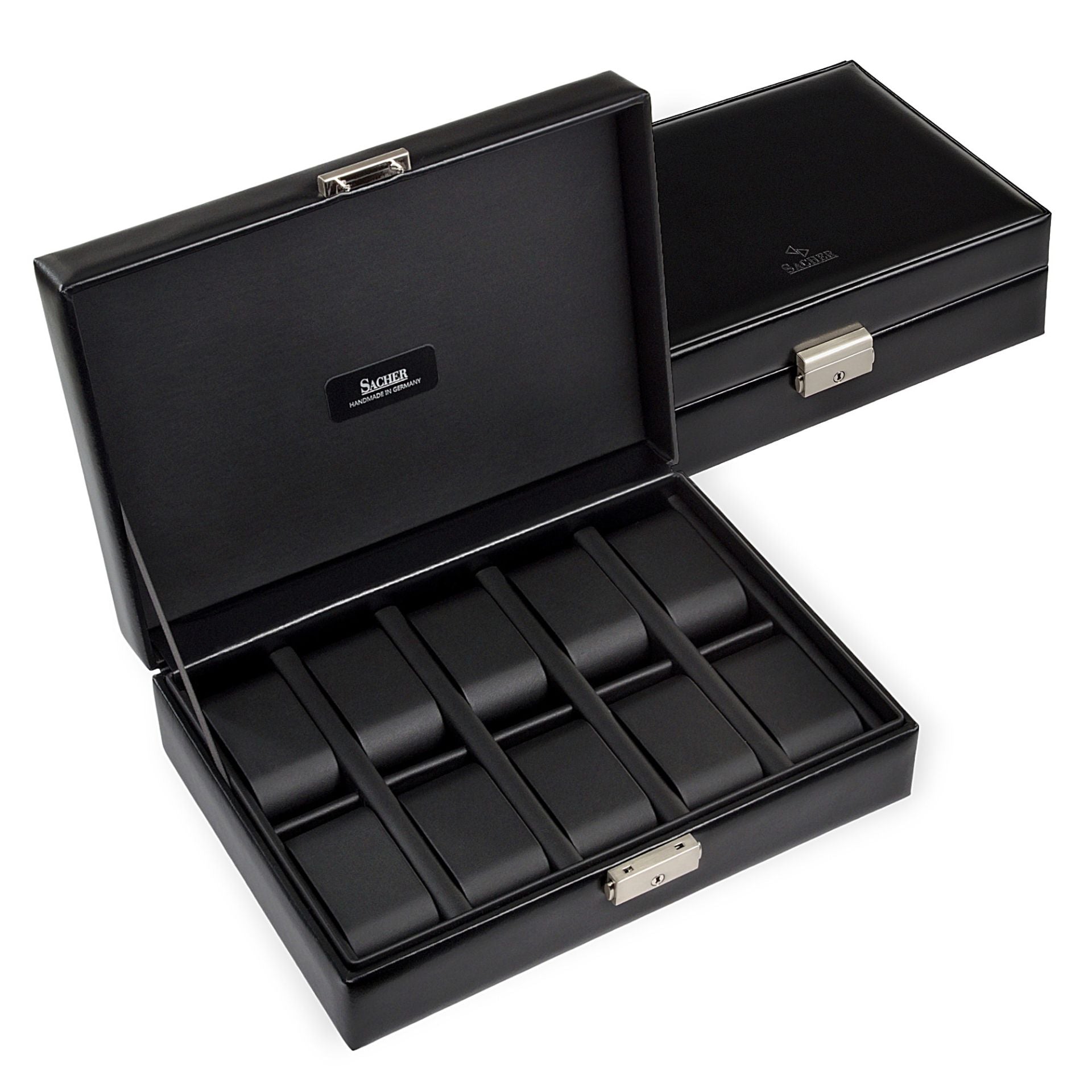 Boîte à montres en cuir véritable – 10 emplacements | Noir intense – Cléophée Paris