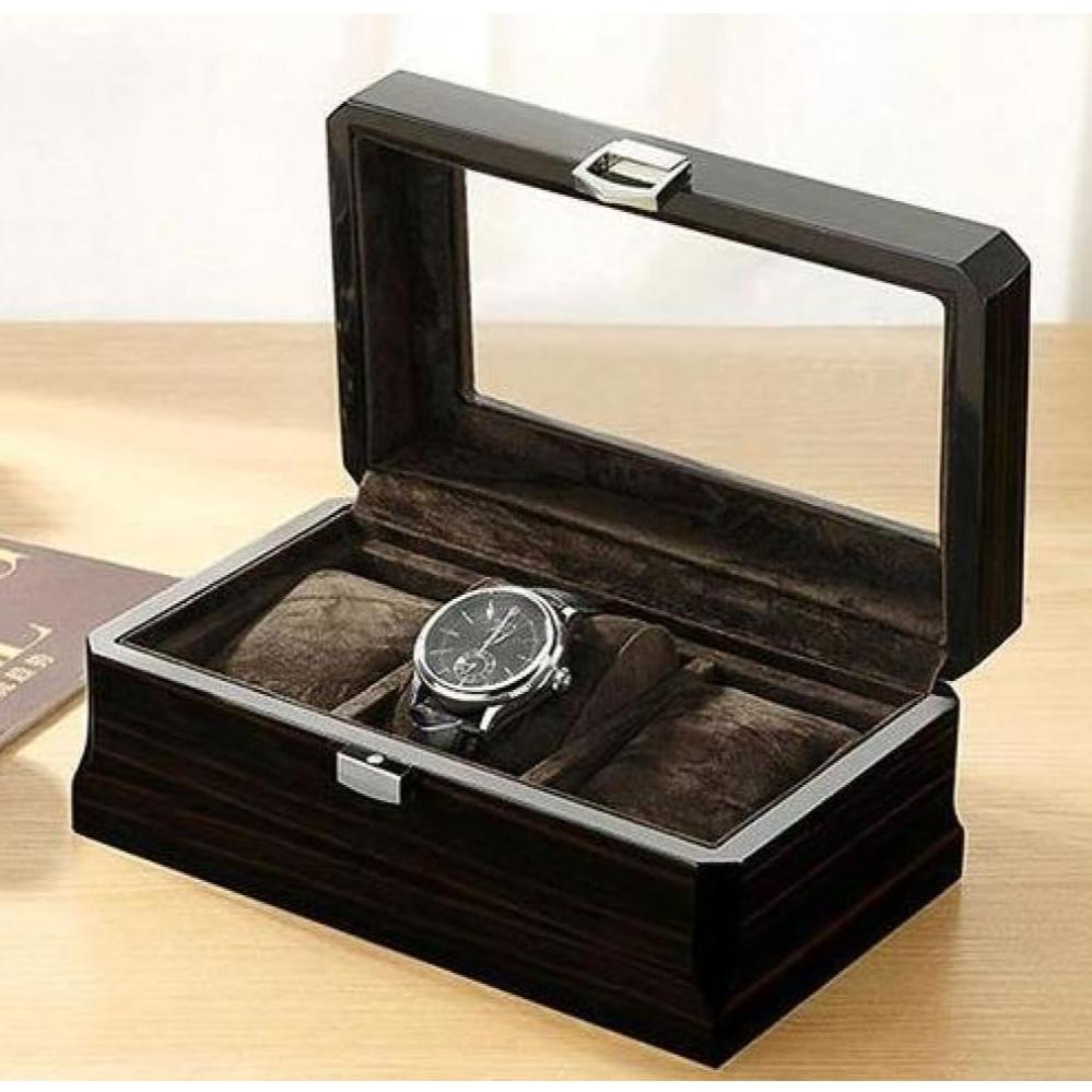 Boîte à montres en bois noir – 3 emplacements – vue 2 – Cléophée Paris