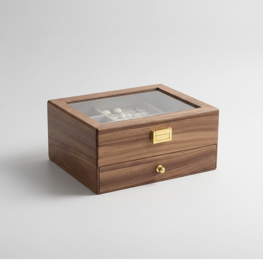 Boîte à bijoux en bois massif avec tiroir