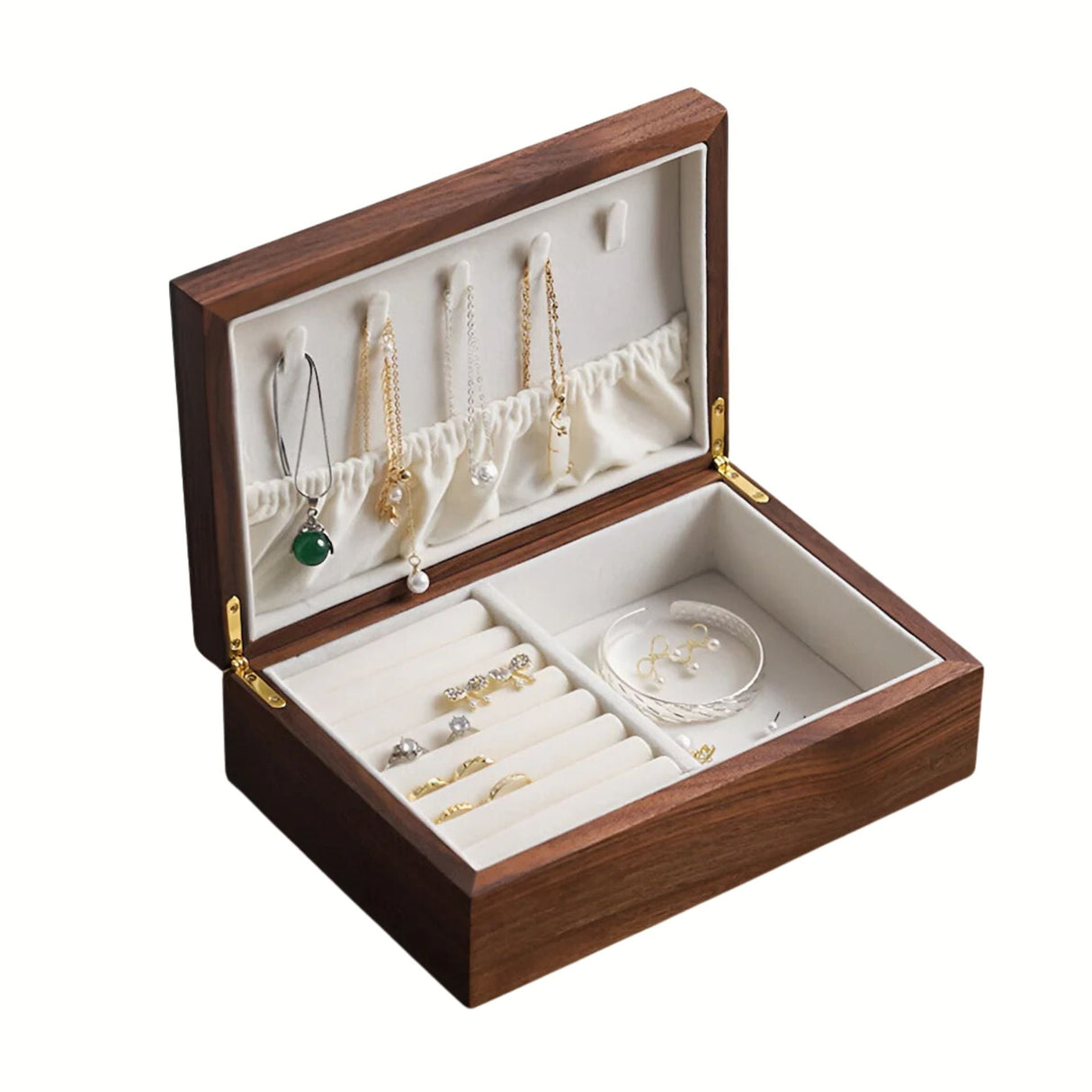 Boîte à bijoux en noyer massif avec support à colliers