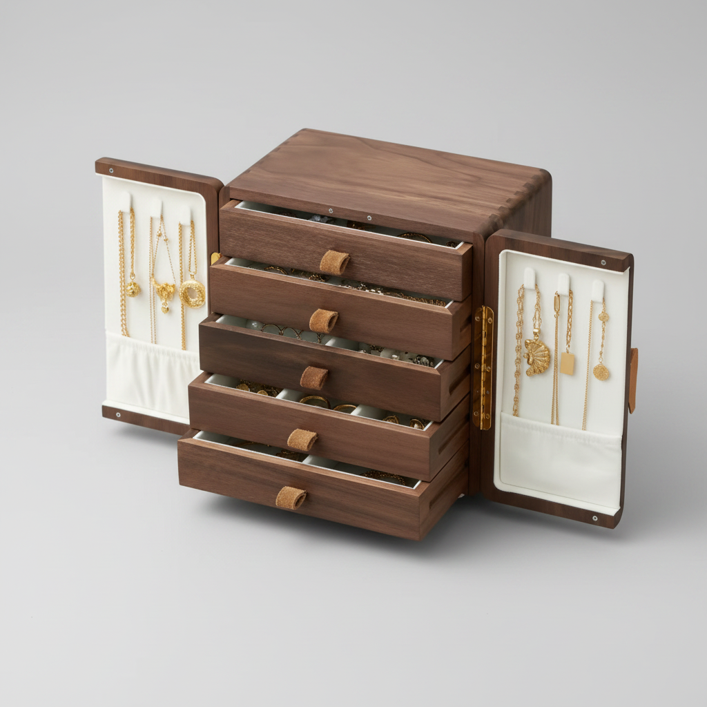 Niveaux de rangement à bijoux de la boîte en noyer – Cléophée Paris