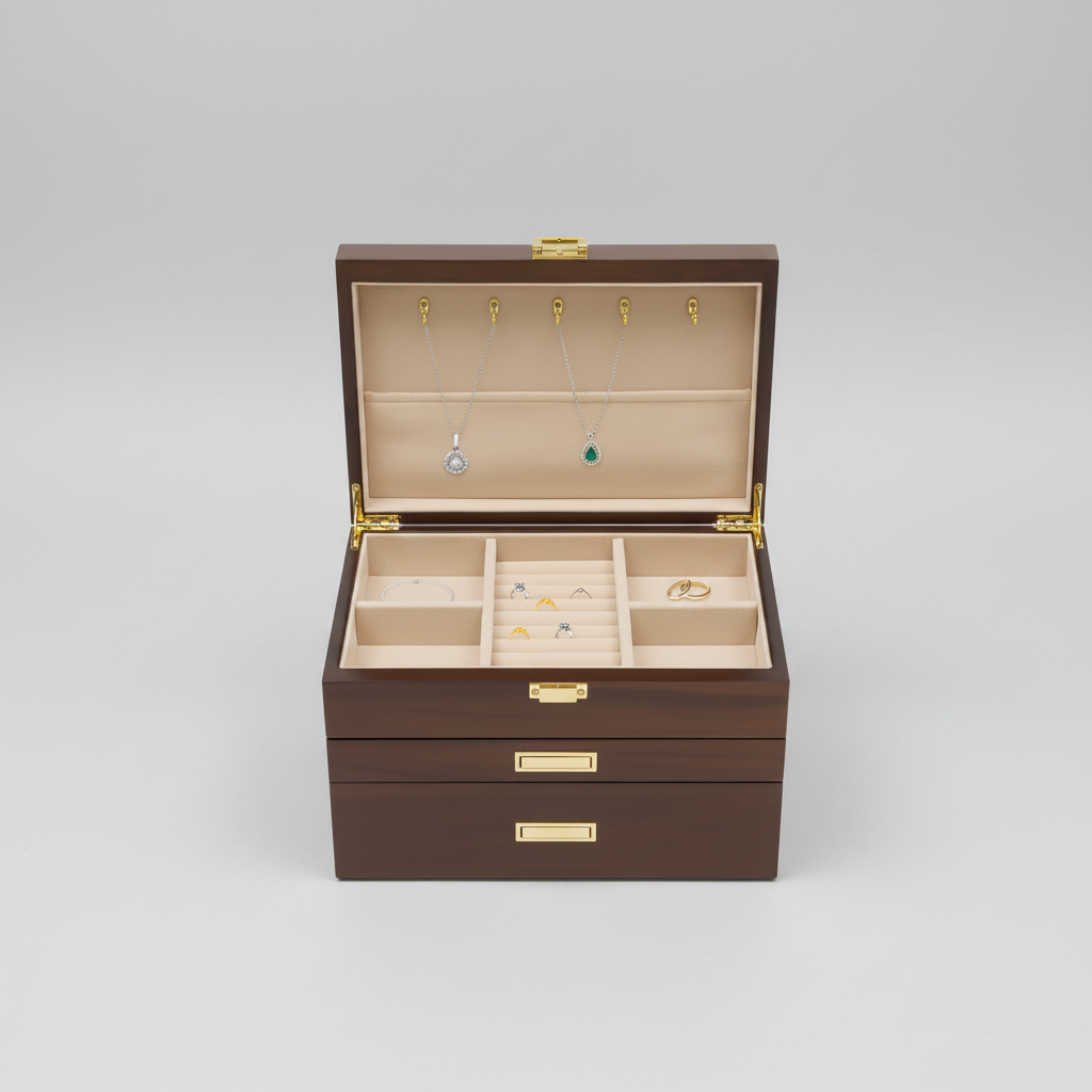 Coffret à bijoux à serrure trois niveaux