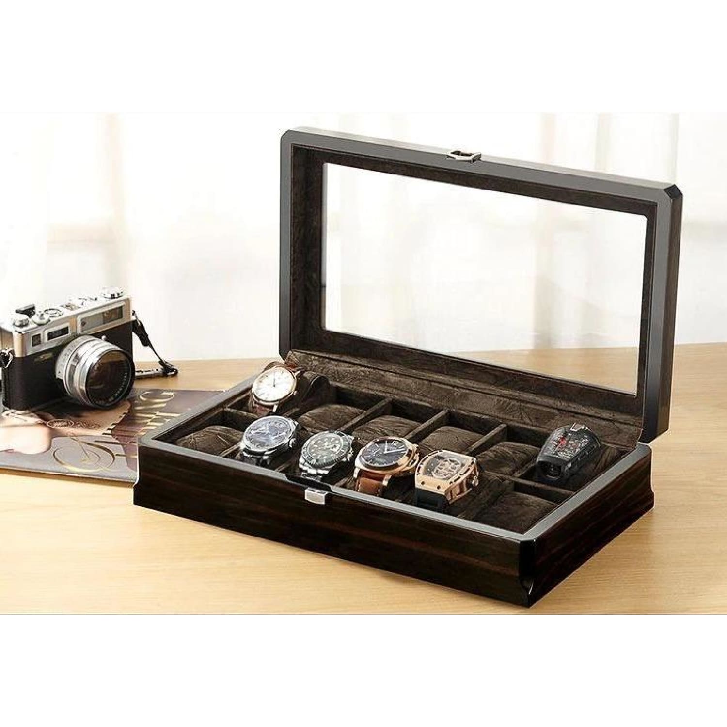 Boîte à montres en bois noir 12 emplacements – Cléophée Paris