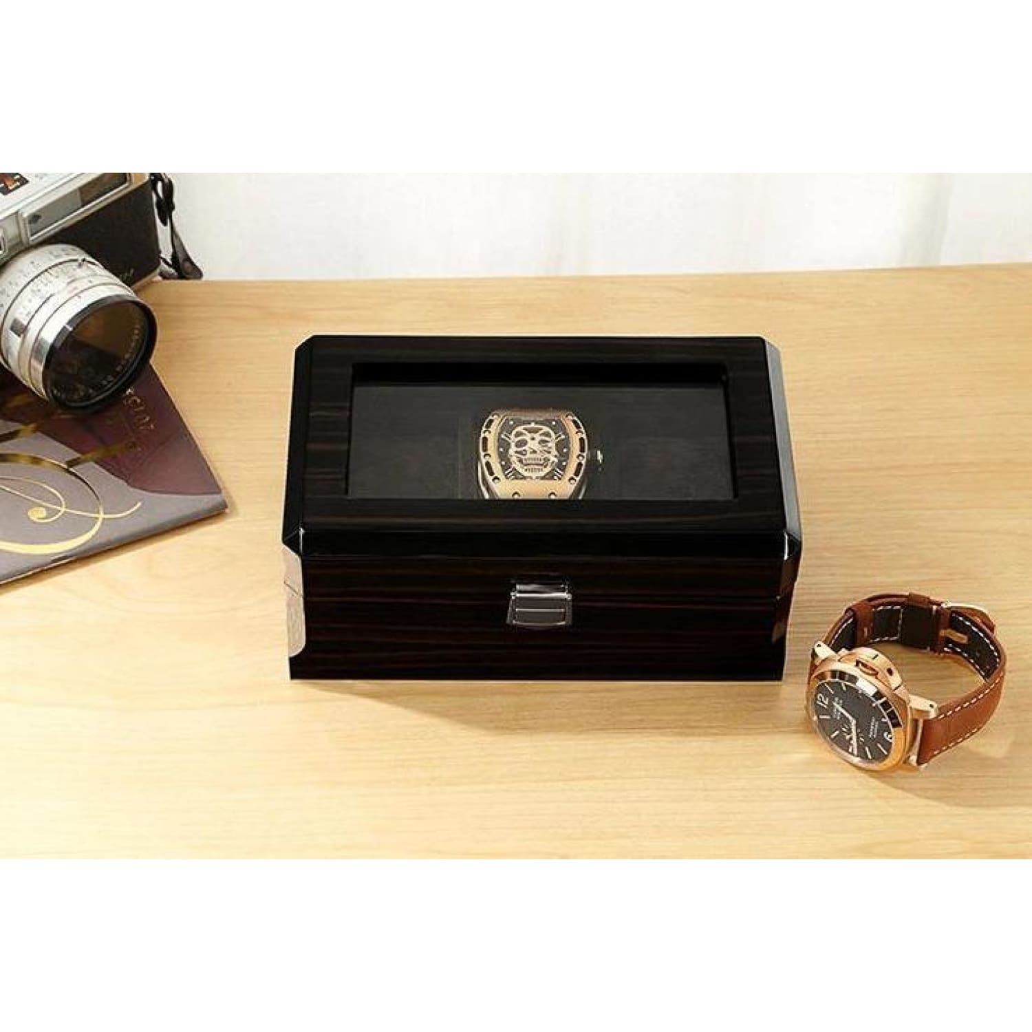 Boîte à montres en bois noir – 3 emplacements – vue 3 – Cléophée Paris