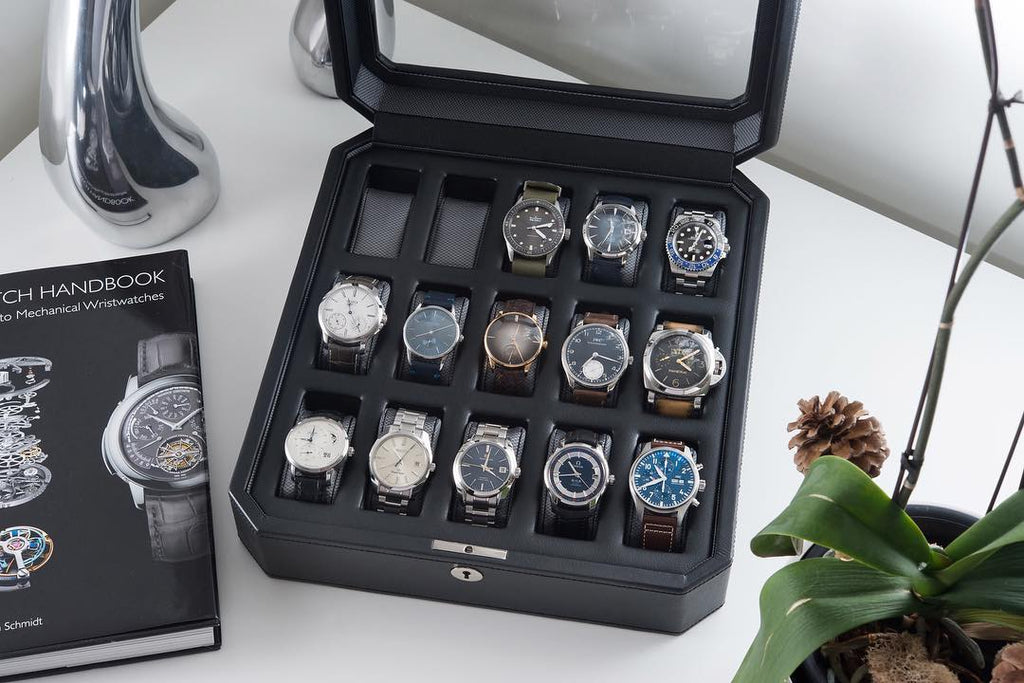 Boîte à montres – 15 emplacements | Wolf 1834 Windsor Noir et gris – vue 2 – Cléophée Paris
