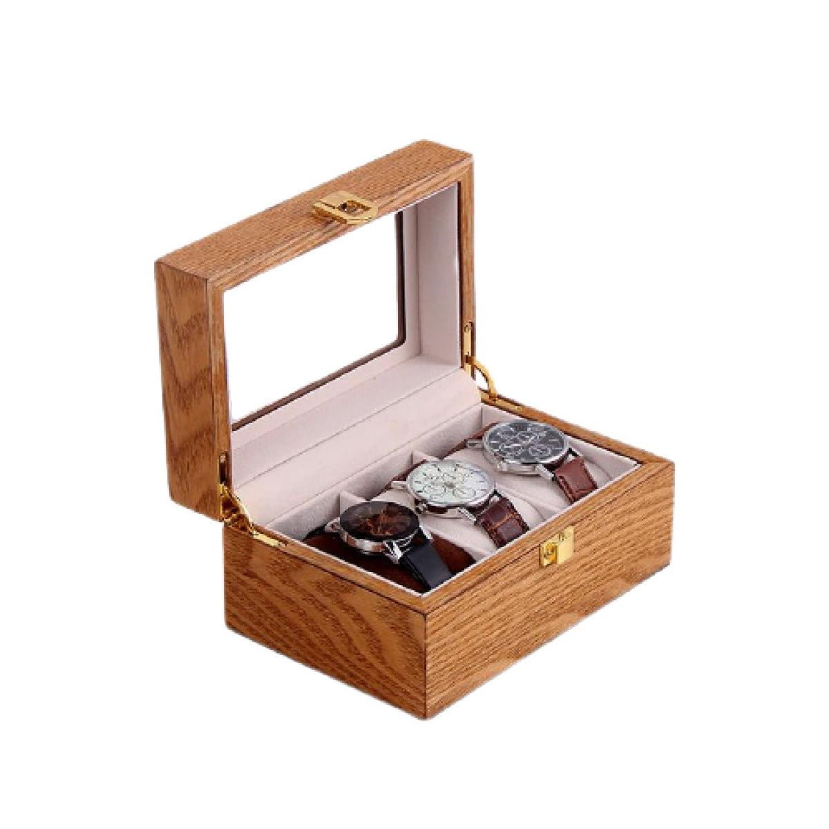 Boîte 3 montres bois précieux ouverte montrant les coussins – Cléophée Paris
