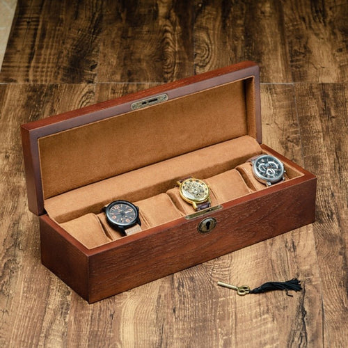 Boîte 6 montres – Bois foncé & flanelle - Cléophée Paris