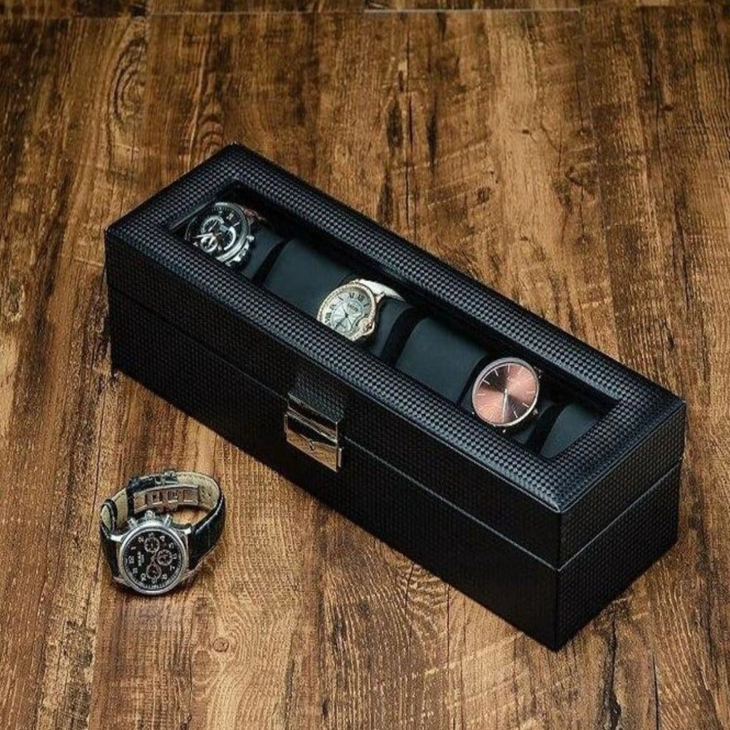 Coffret à montres en carbone noir – 6 emplacements – Cléophée Paris