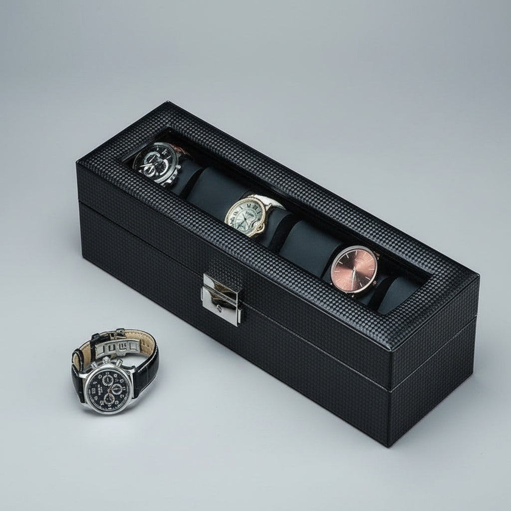 Coffret à montres en carbone noir – 6 emplacements – Cléophée Paris
