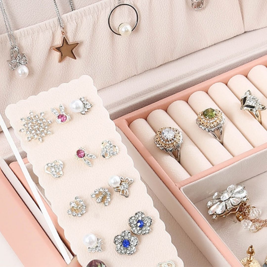 Boîte à bijoux cuir PU – 2 niveaux & plateau amovible - Cléophée Paris