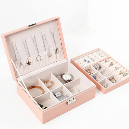 Boîte à bijoux cuir PU – 2 niveaux & plateau amovible - Cléophée Paris