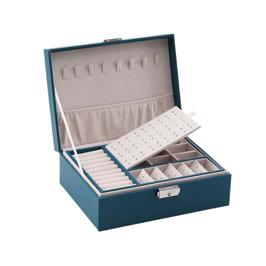 Boîte à bijoux cuir PU – 2 niveaux & plateau amovible - Cléophée Paris