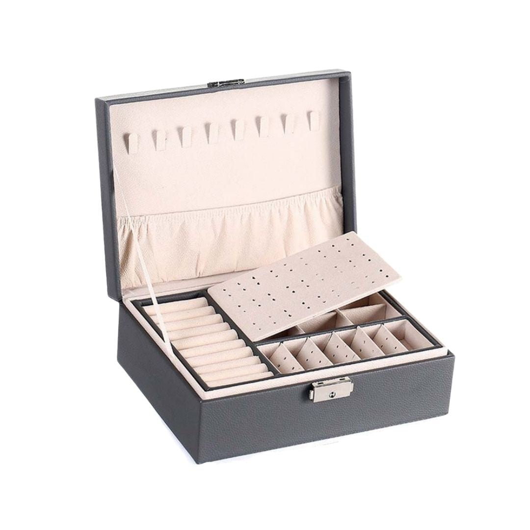 Boîte à bijoux cuir PU – 2 niveaux & plateau amovible - Cléophée Paris