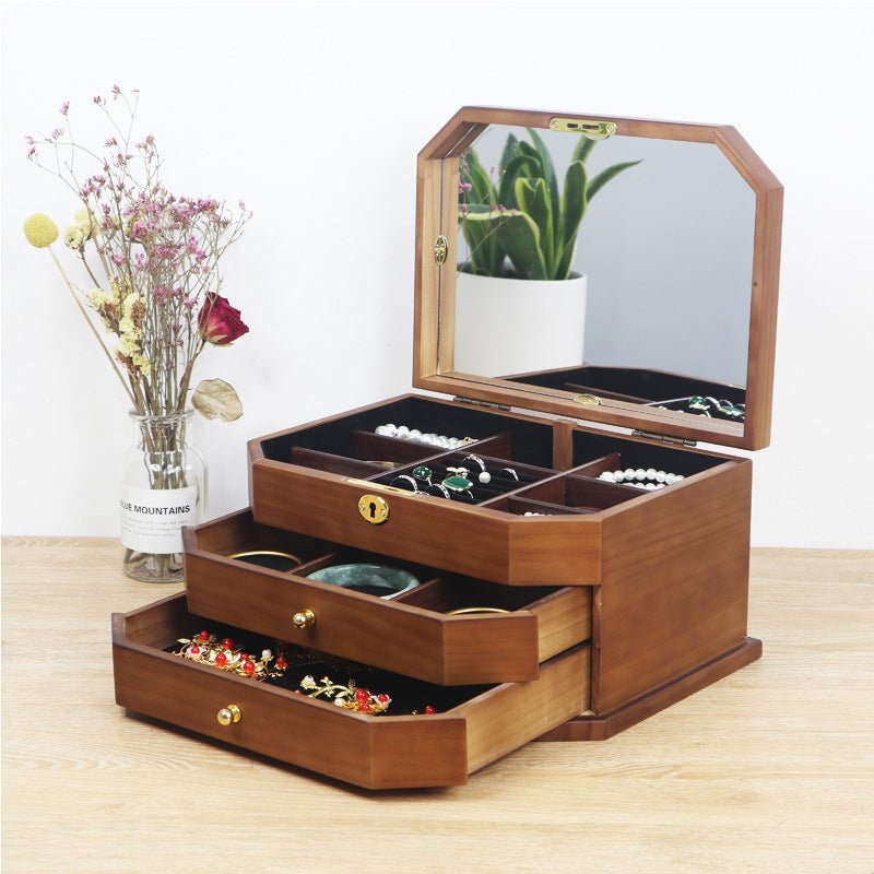 Boîte à Bijoux en Bois avec Miroir et Serrure – 3 Niveaux - Cléophée Paris