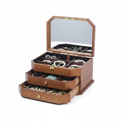 Boîte à Bijoux en Bois avec Miroir et Serrure – 3 Niveaux - Cléophée Paris