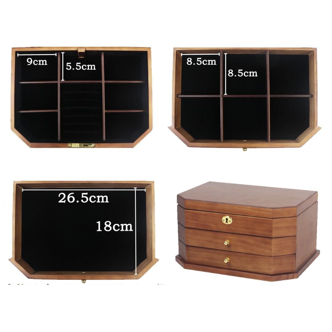Boîte à Bijoux en Bois avec Miroir et Serrure – 3 Niveaux - Cléophée Paris