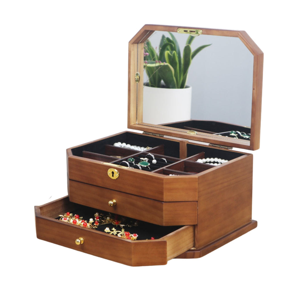 Boîte à Bijoux en Bois avec Miroir et Serrure – 3 Niveaux - Cléophée Paris