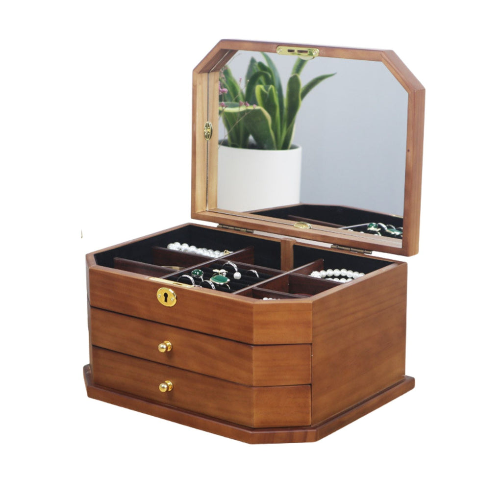 Boîte à Bijoux en Bois avec Miroir et Serrure – 3 Niveaux - Cléophée Paris