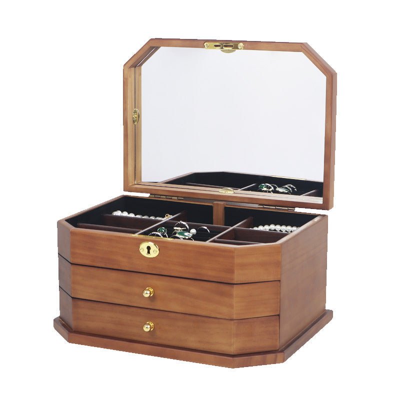 Boîte à Bijoux en Bois avec Miroir et Serrure – 3 Niveaux - Cléophée Paris
