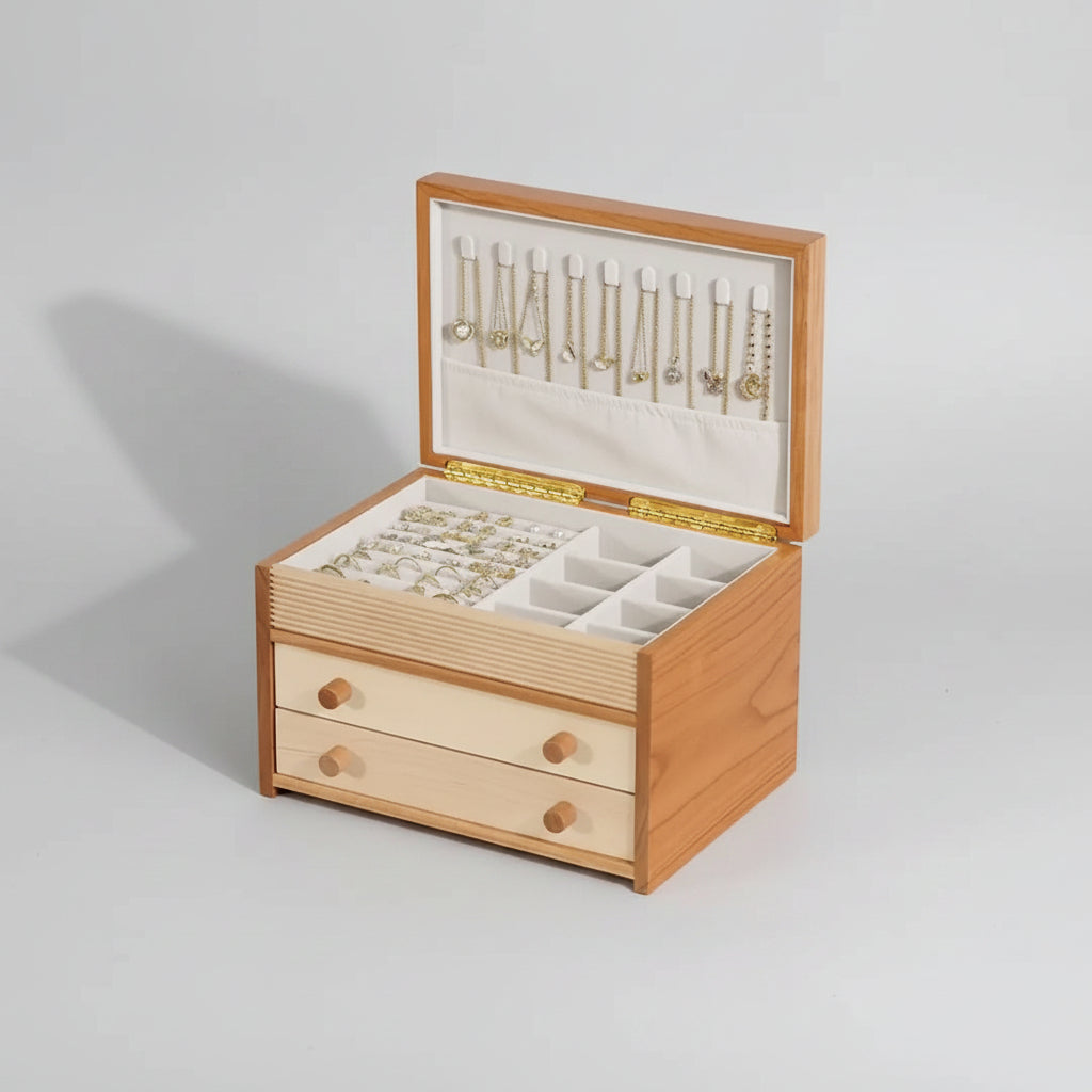 Boîte à bijoux en bois de cerisier massif - Cléophée Paris