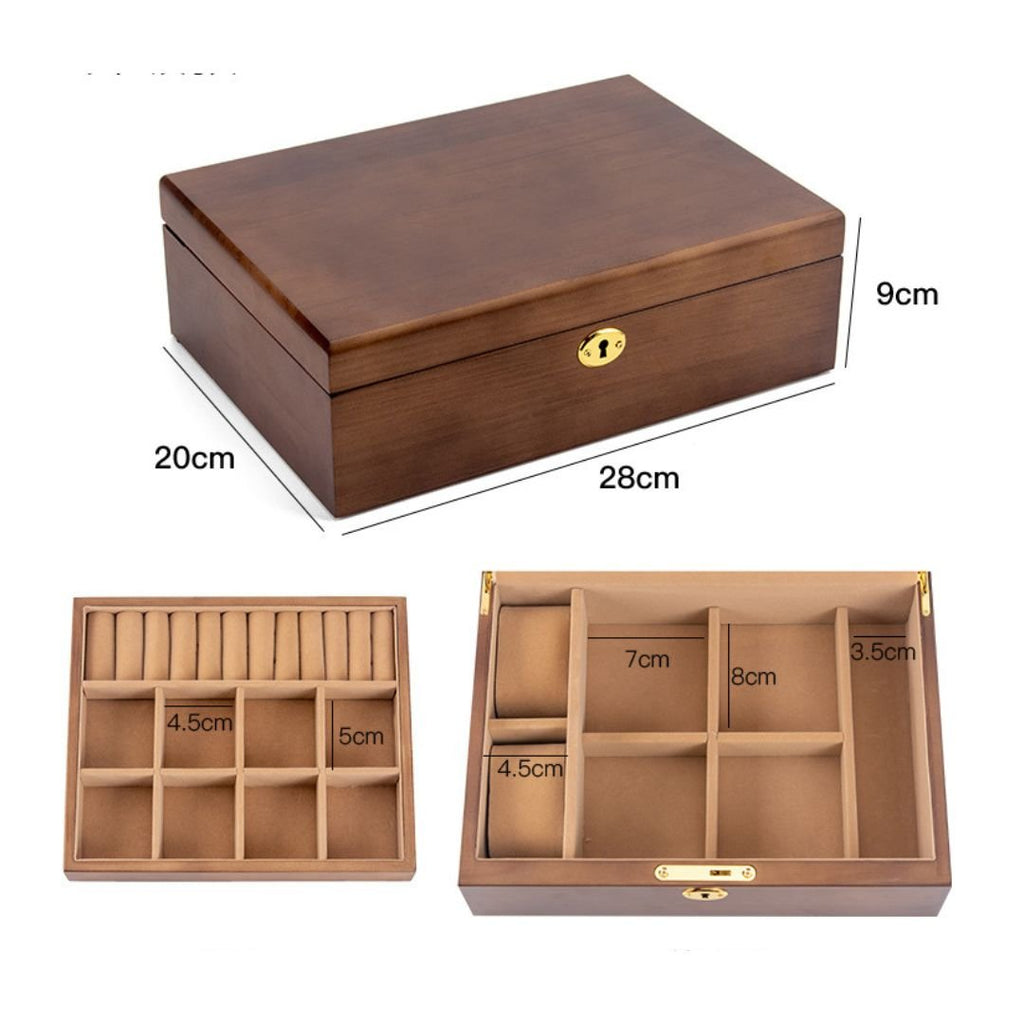 Boîte à bijoux en bois massif – 2 niveaux & coussins montres - Cléophée Paris