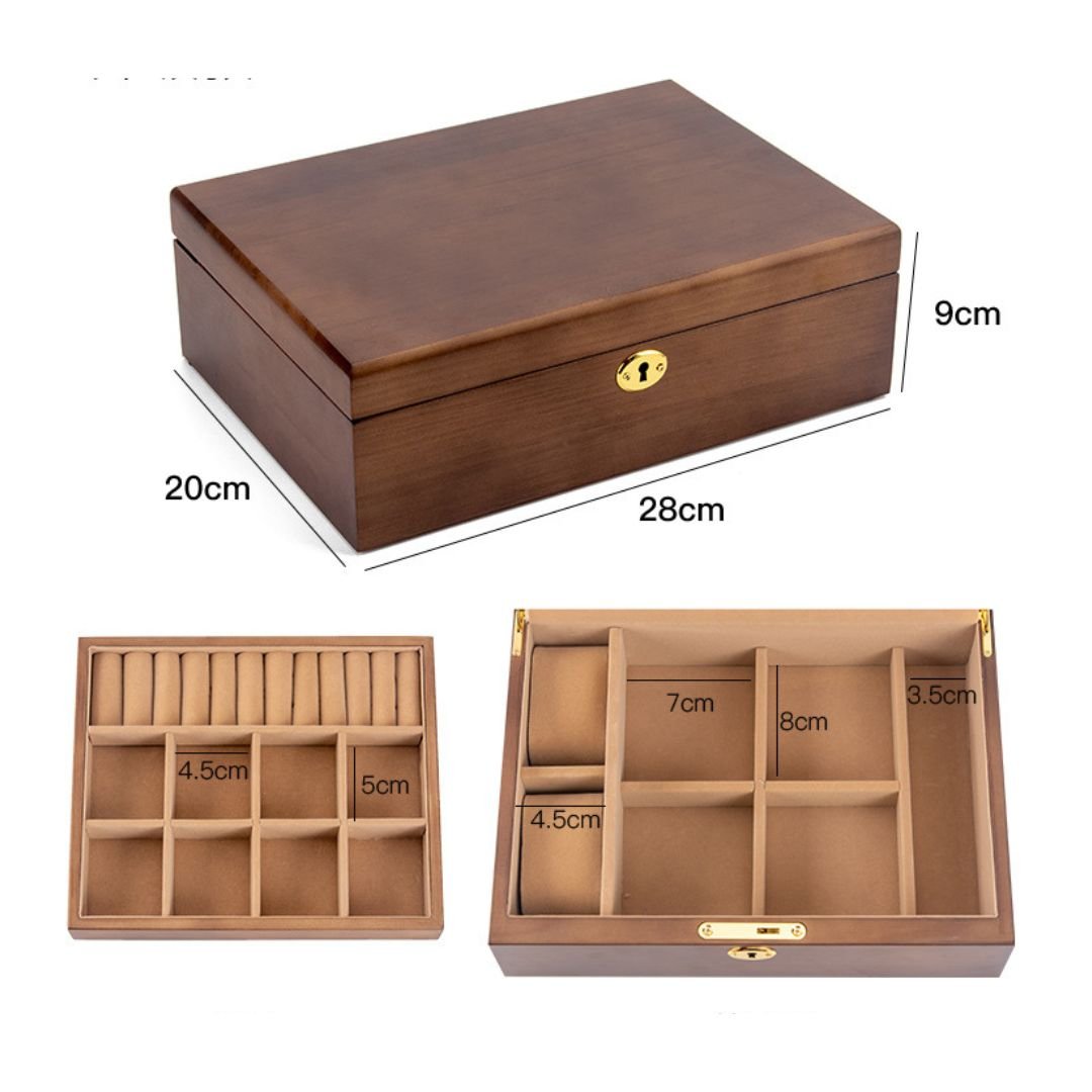 Boîte à bijoux en bois massif – 2 niveaux & coussins montres - Cléophée Paris