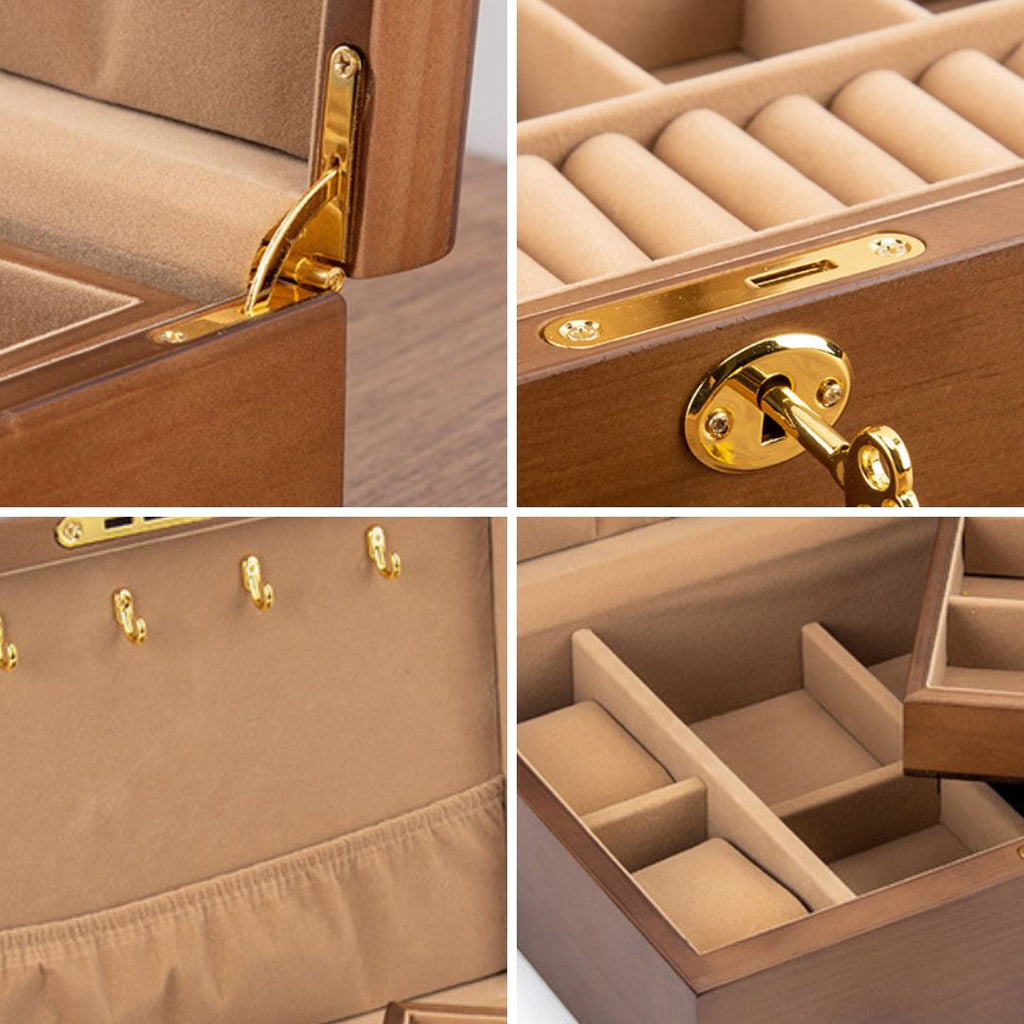Boîte à bijoux en bois massif – 2 niveaux & coussins montres - Cléophée Paris
