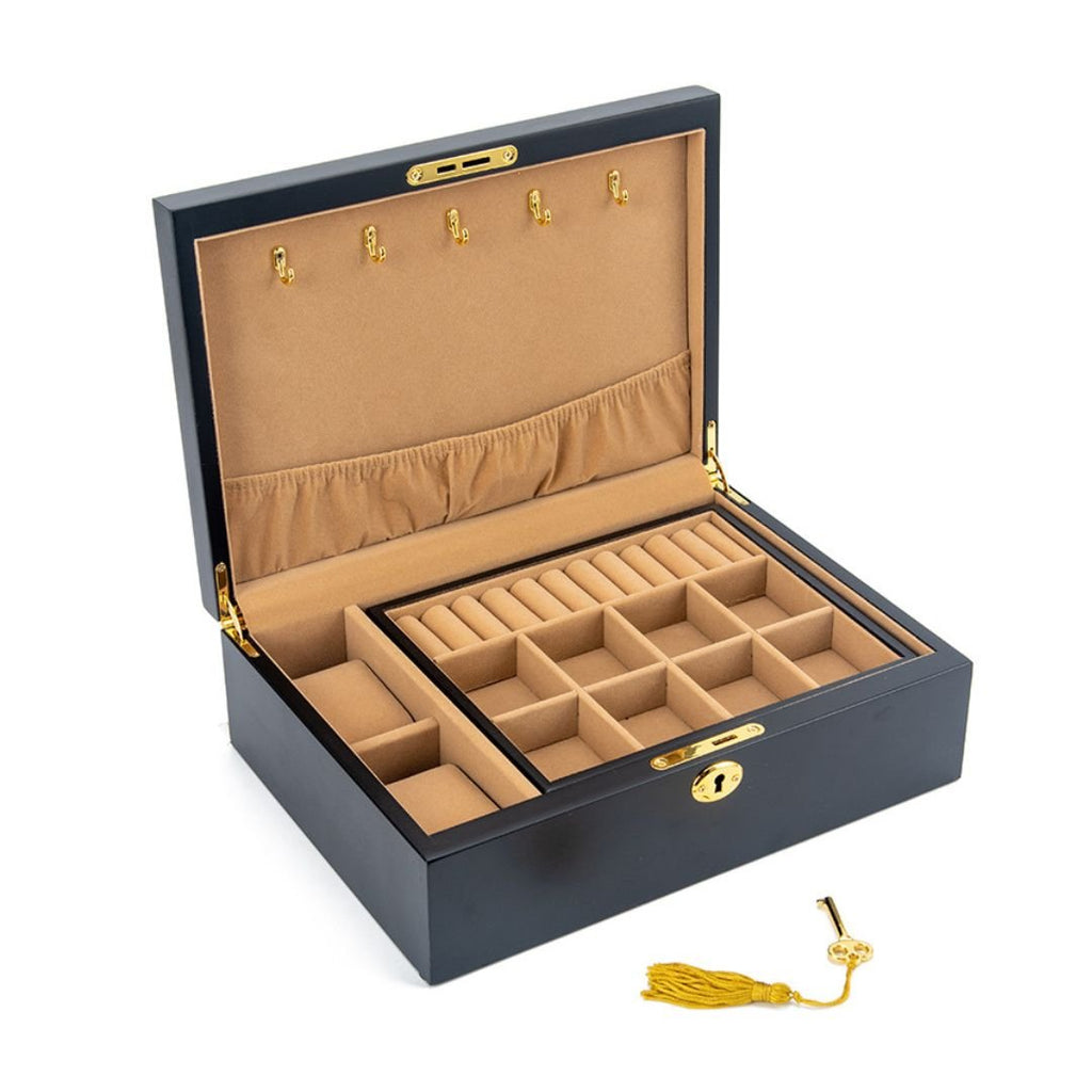 Boîte à bijoux en bois massif – 2 niveaux & coussins montres - Cléophée Paris