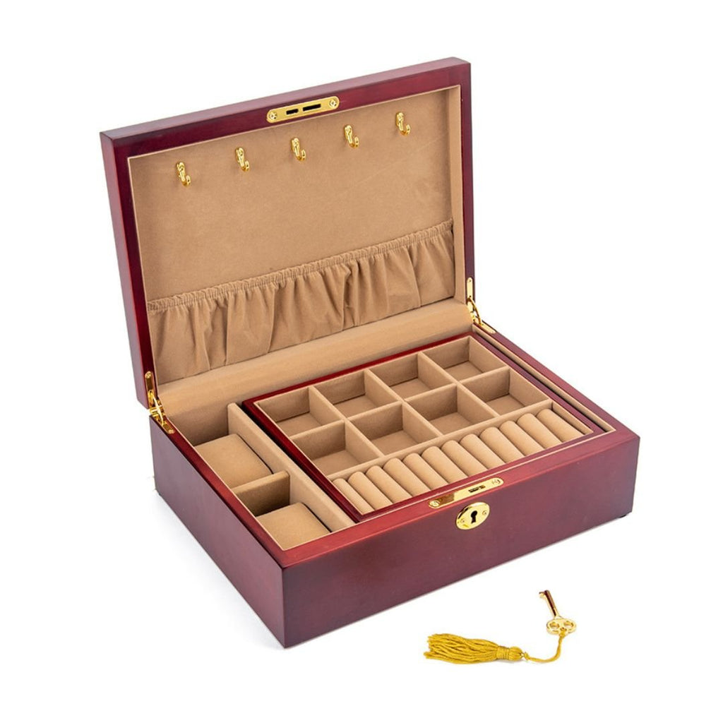 Boîte à bijoux en bois massif – 2 niveaux & coussins montres - Cléophée Paris