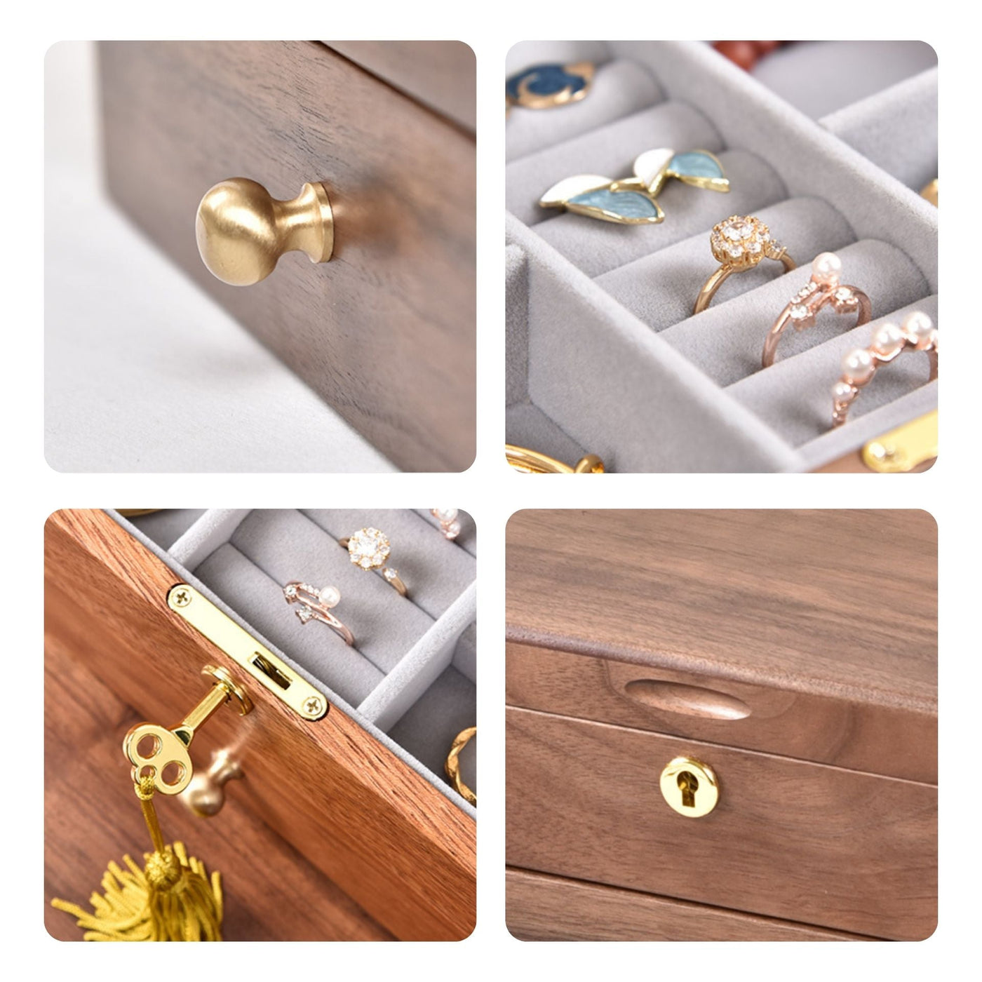 Boîte à bijoux bois massif version noyer et version huali – Cléophée Paris