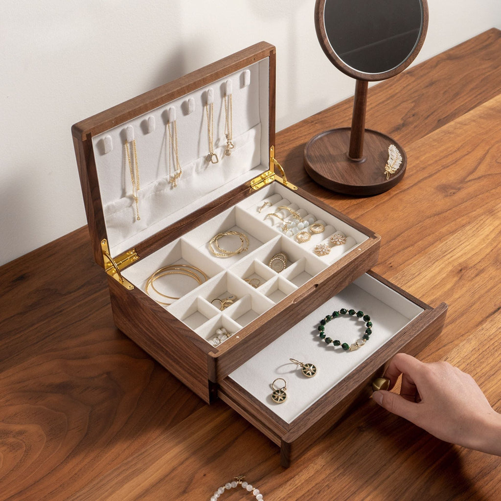 Boîte à bijoux en bois massif avec tiroir - Cléophée Paris