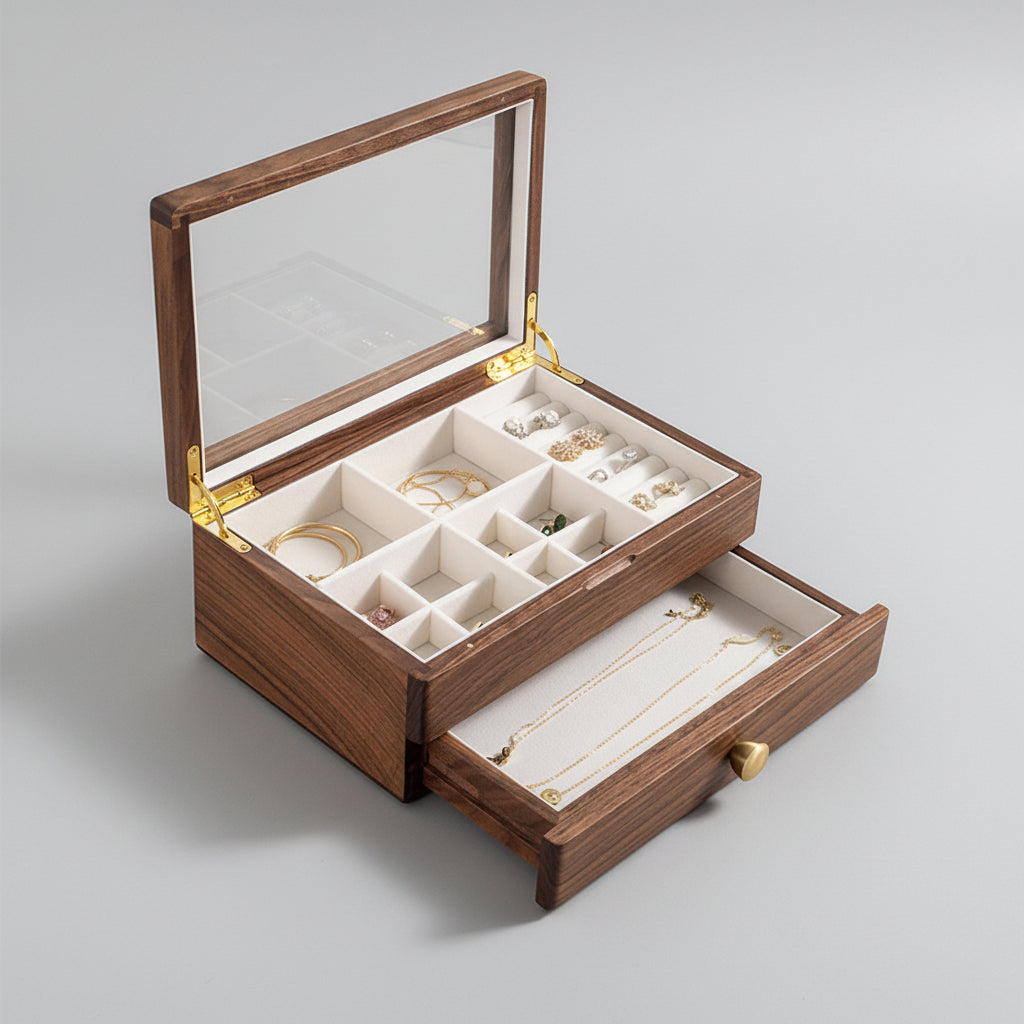 Boîte à bijoux en bois massif avec tiroir - Cléophée Paris