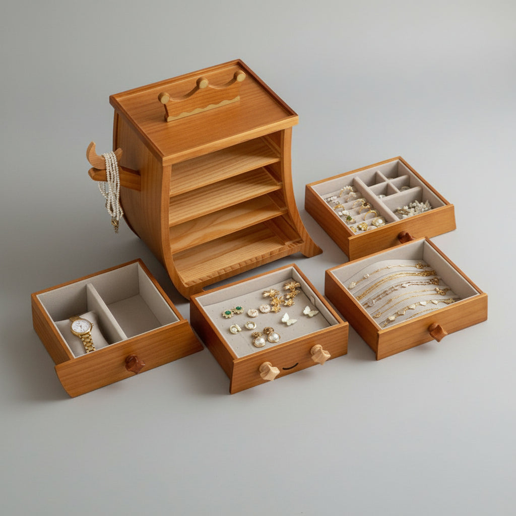 Boîte à Bijoux en Bois – Modèle Roi / Dragon – 4 Tiroirs - Cléophée Paris