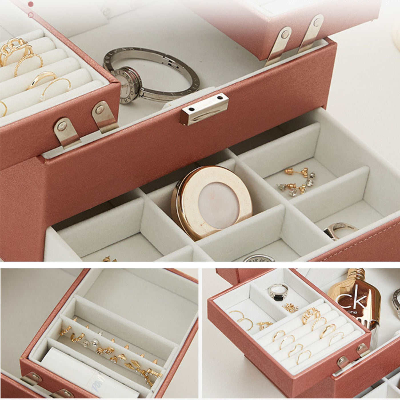 Boîte à bijoux en cuir – 3 niveaux avec tiroir - Cléophée Paris