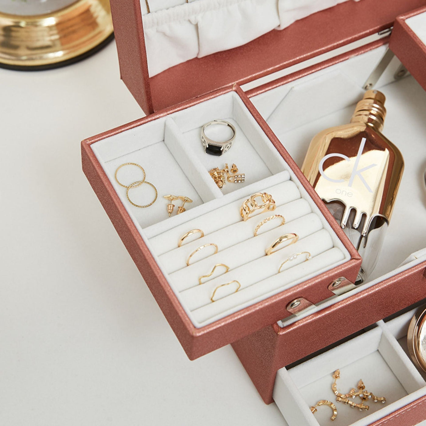Boîte à bijoux en cuir – 3 niveaux avec tiroir - Cléophée Paris