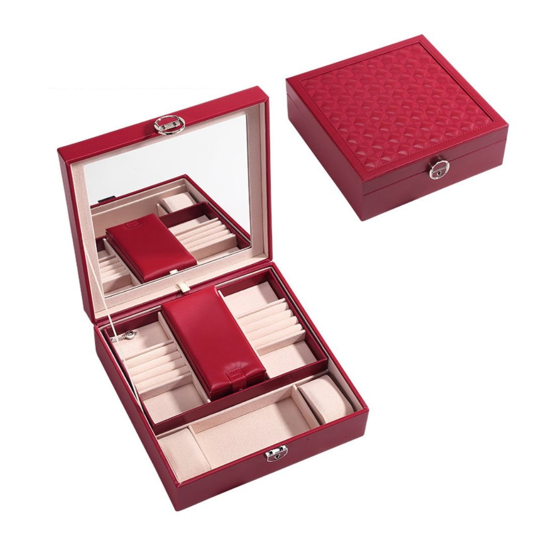 Boîte à Bijoux en Cuir avec Miroir – Rangement Sécurisé et Multifonction - Cléophée Paris
