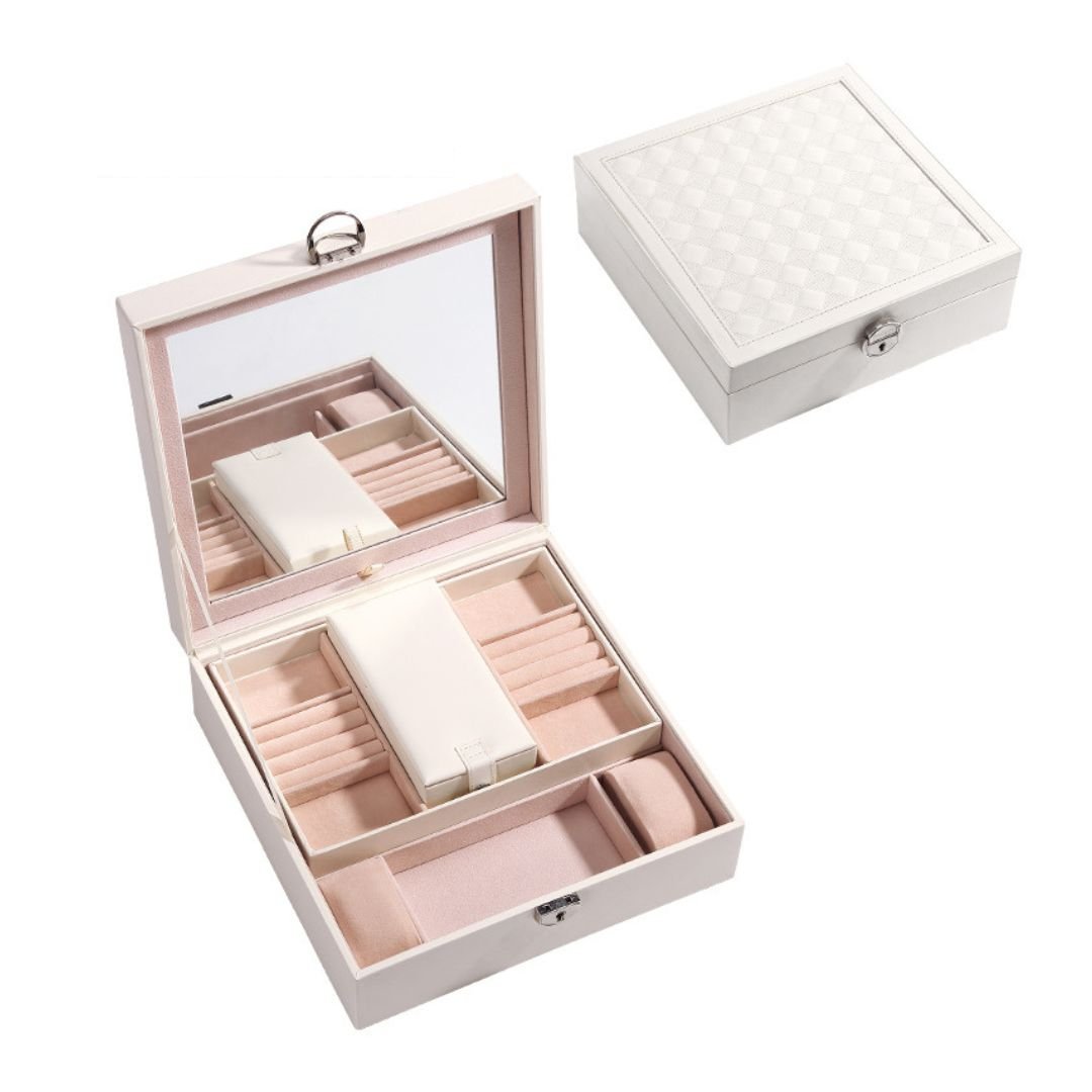 Boîte à Bijoux en Cuir avec Miroir – Rangement Sécurisé et Multifonction - Cléophée Paris