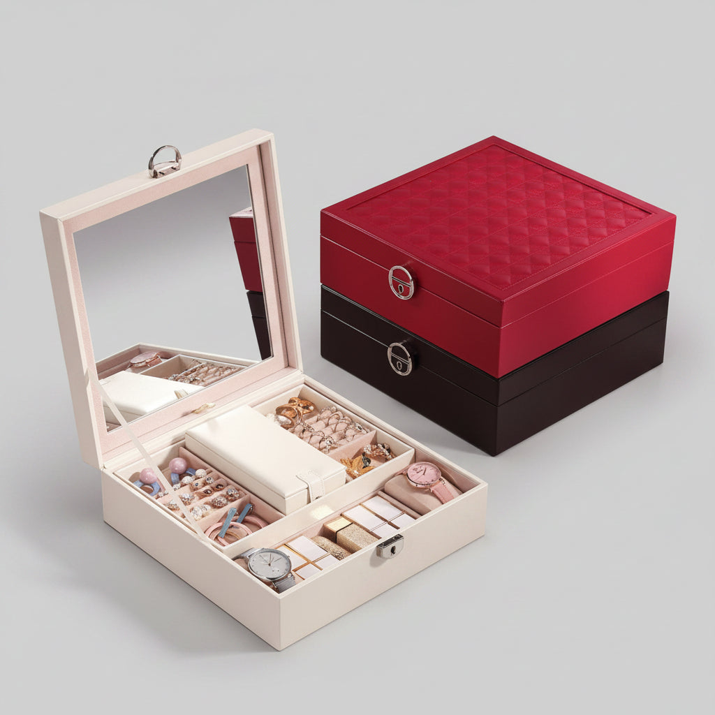 Boîte à Bijoux en Cuir avec Miroir – Rangement Sécurisé et Multifonction - Cléophée Paris