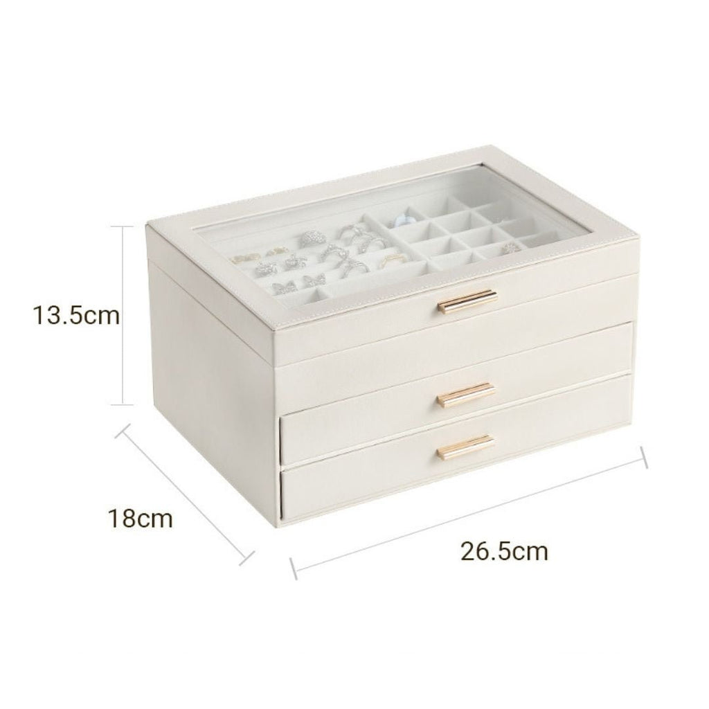 Boîte à bijoux en cuir – Deux tiroirs & couvercle transparent - Cléophée Paris