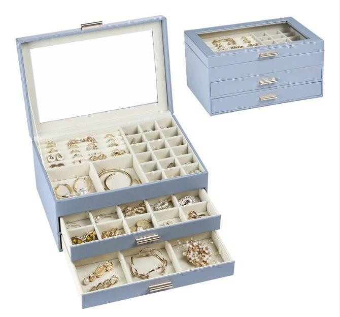 Boîte à bijoux en cuir – Deux tiroirs & couvercle transparent - Cléophée Paris