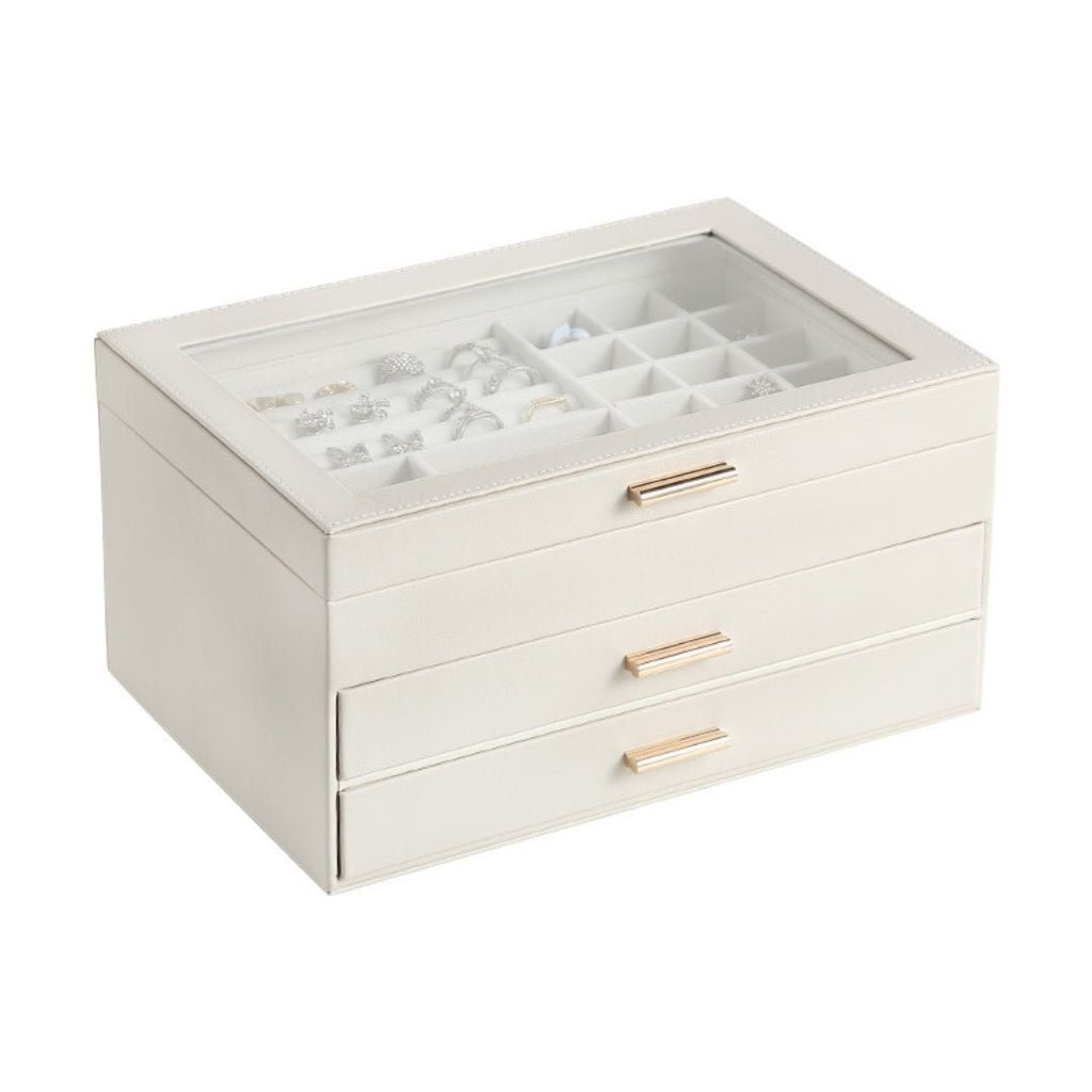 Boîte à bijoux en cuir – Deux tiroirs & couvercle transparent - Cléophée Paris