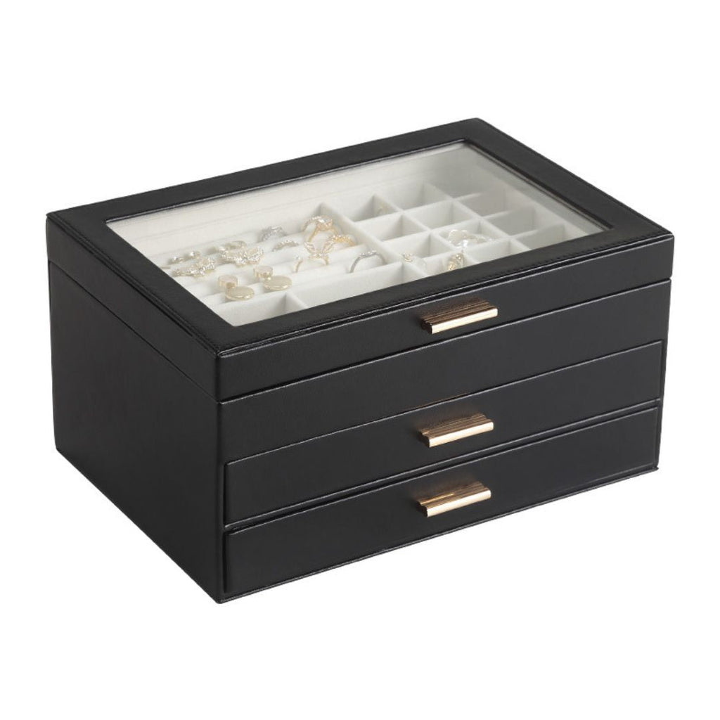 Boîte à bijoux en cuir – Deux tiroirs & couvercle transparent - Cléophée Paris