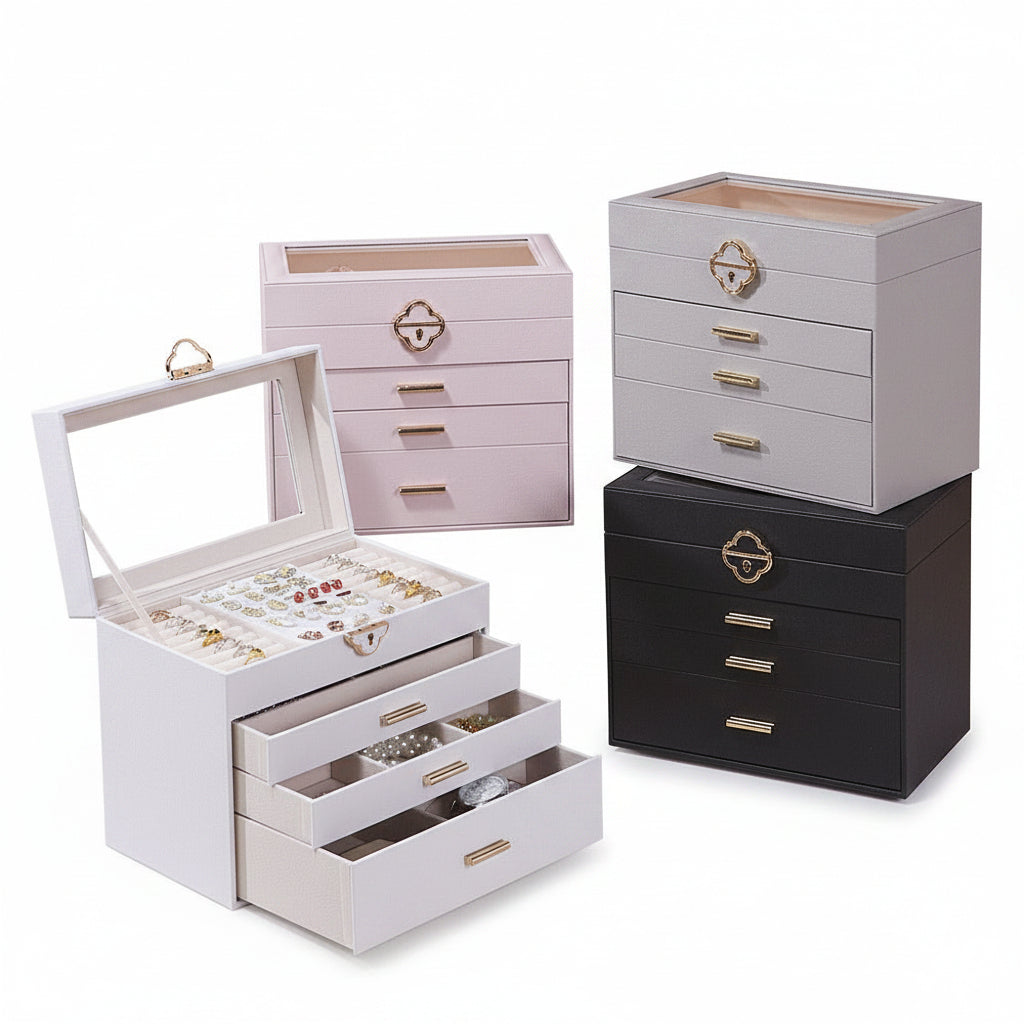 Boîte à Bijoux en Cuir PU – 4 Niveaux et 3 Tiroirs - Cléophée Paris