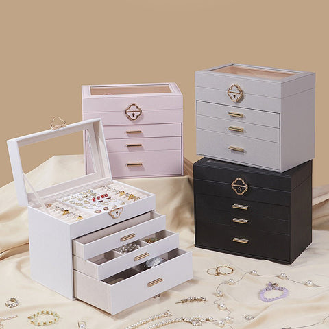 Boîte à Bijoux en Cuir PU – 4 Niveaux et 3 Tiroirs