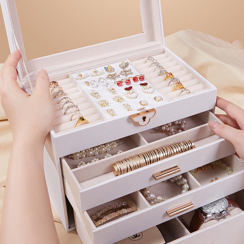 Boîte à Bijoux en Cuir PU – 4 Niveaux et 3 Tiroirs - Cléophée Paris